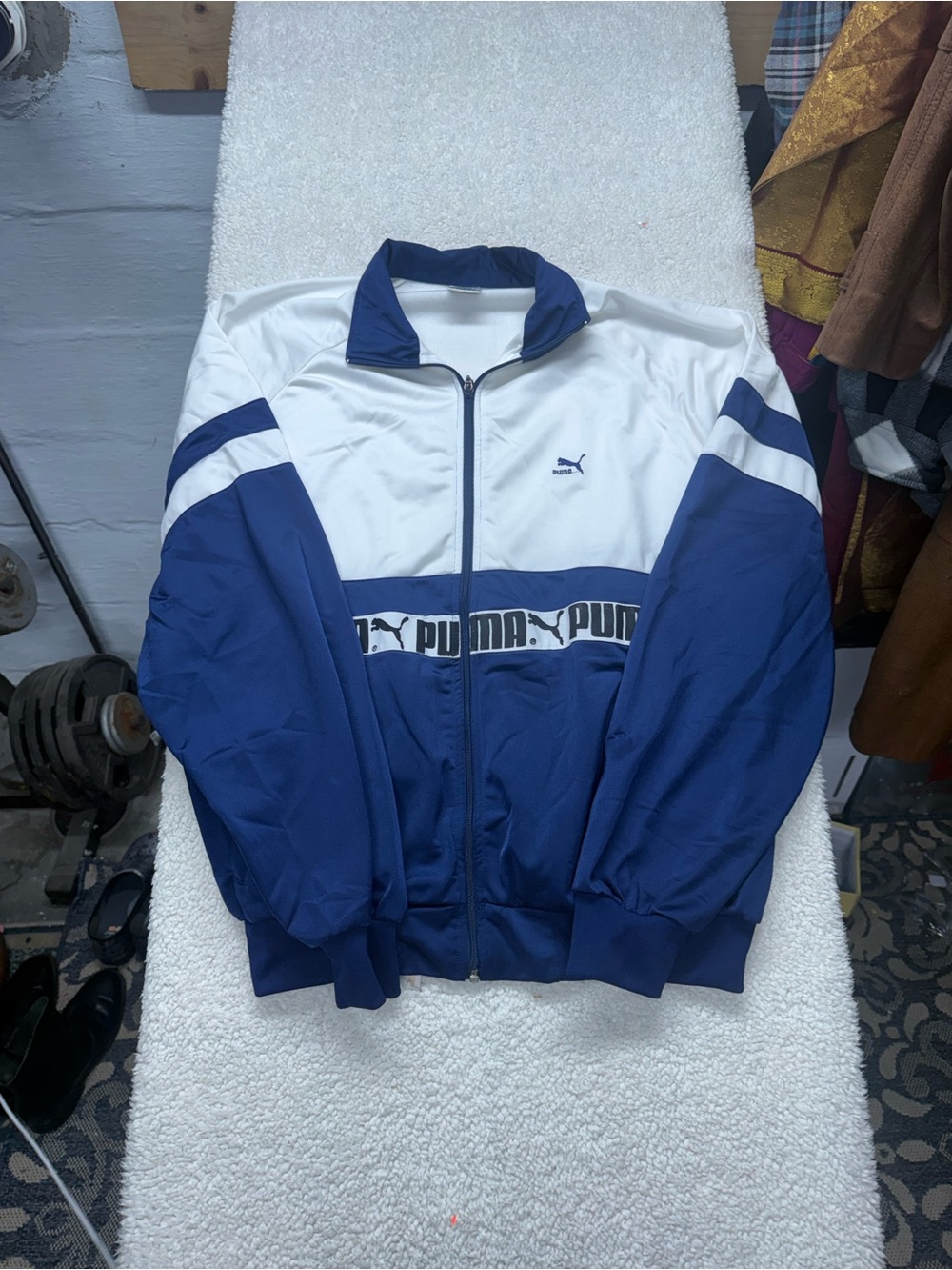 Vintage Puma Men’s lined Blue & White Track Jacket, size XL.
